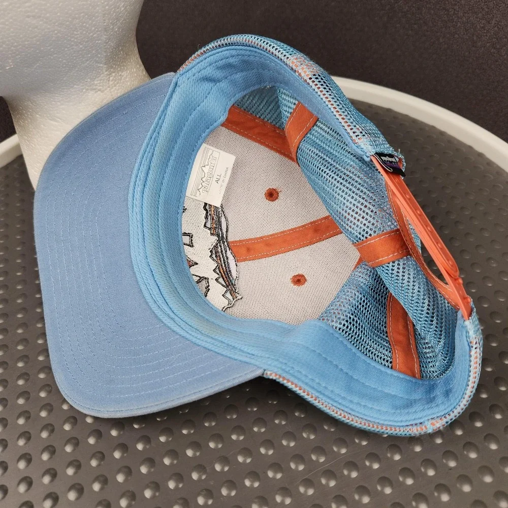 Patagonia Fitz Roy Bear Trucker Hat Cap Snap Back Blue Orange Mesh Kids One Size